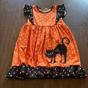 Orange Polka Dot Cat Dress for Kids